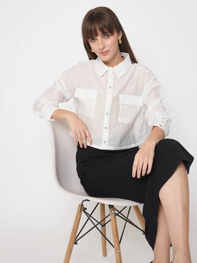 Wrinkle-Resistant Light Wear Madame D-Ring Straps Shimmer Detail White Shirt