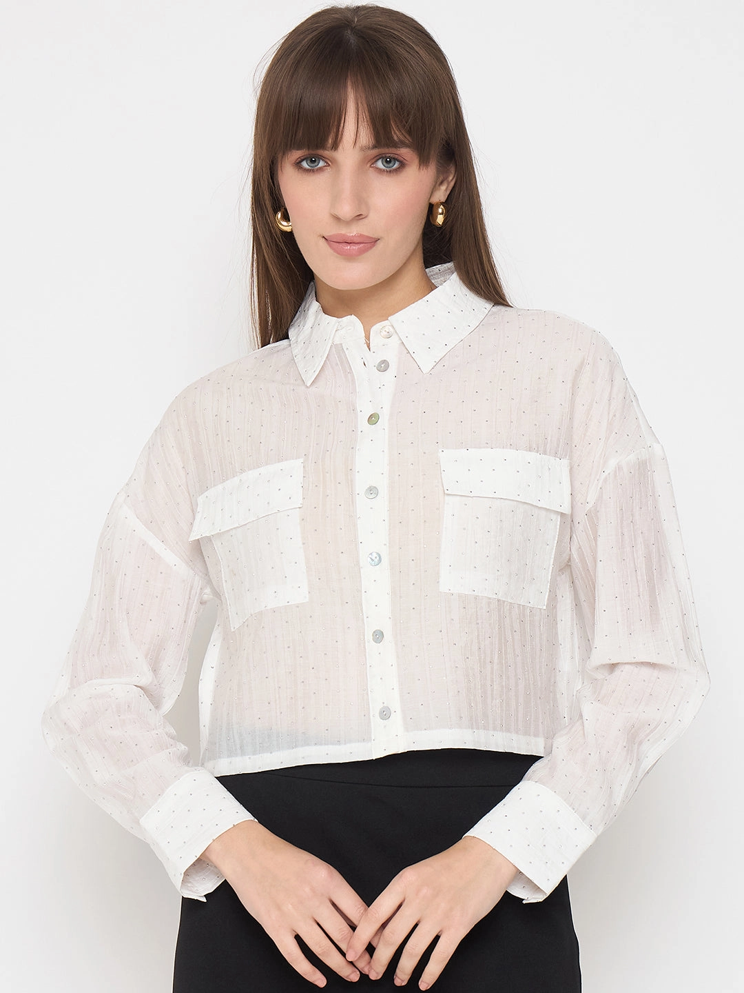 Classy Detail Madame D-Ring Straps Shimmer Detail White Shirt