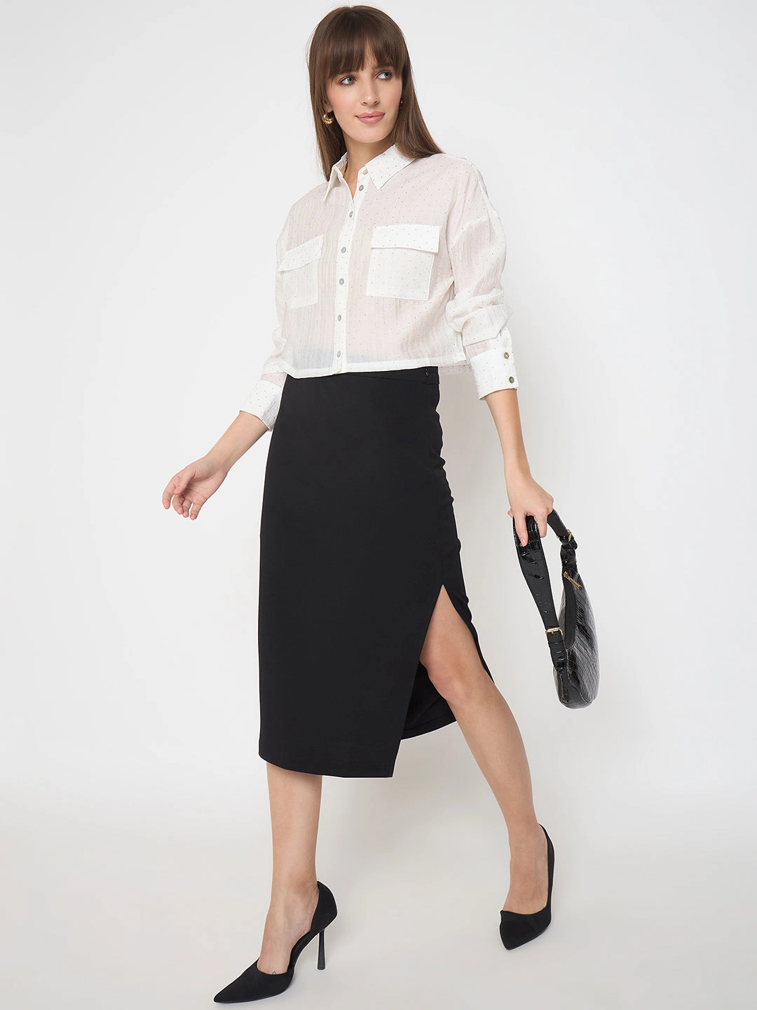 Madame D-Ring Straps Shimmer Detail White Shirt Chill Fit Date night