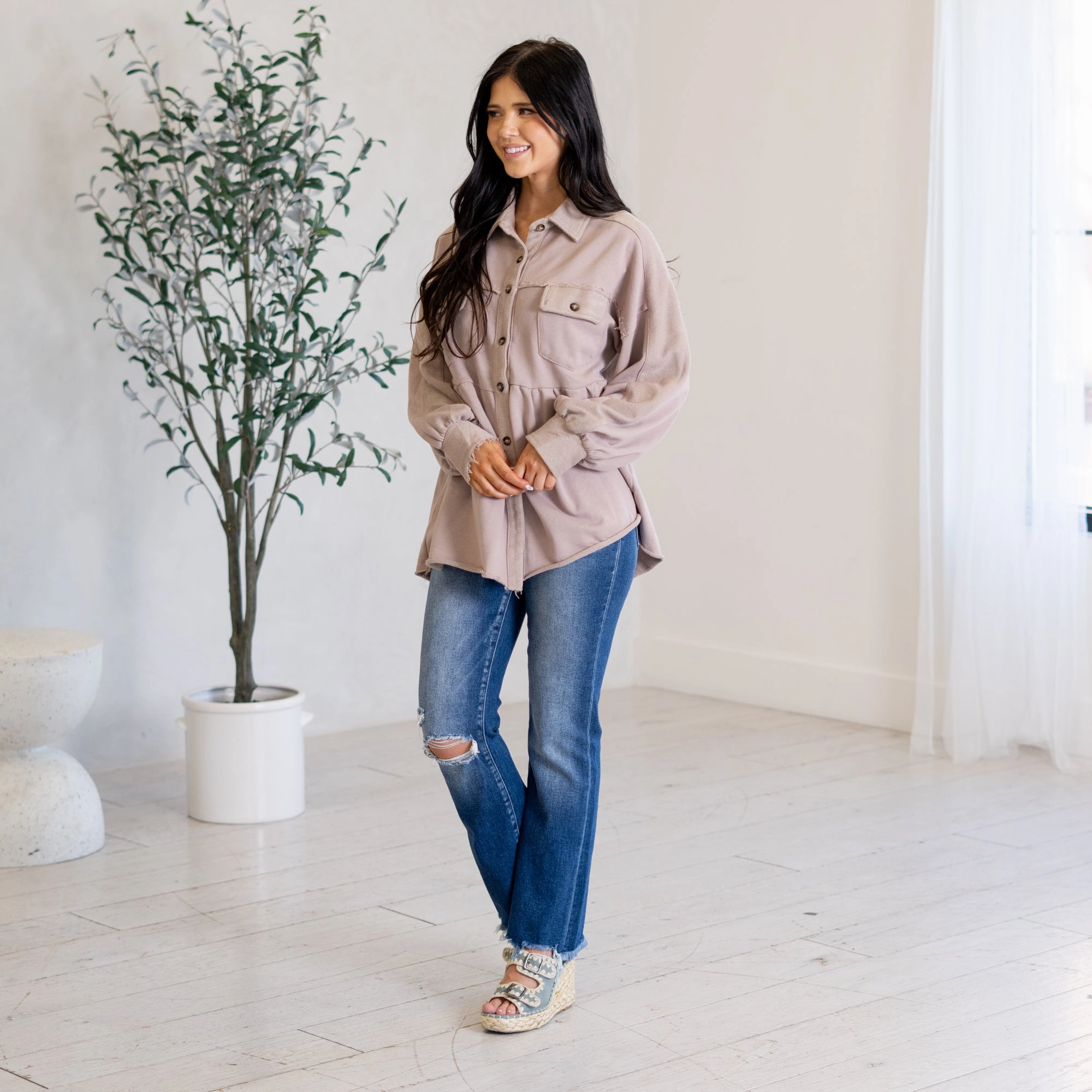 Garment Washed Shirt Jacket Casual Fashion Printed uniqueness