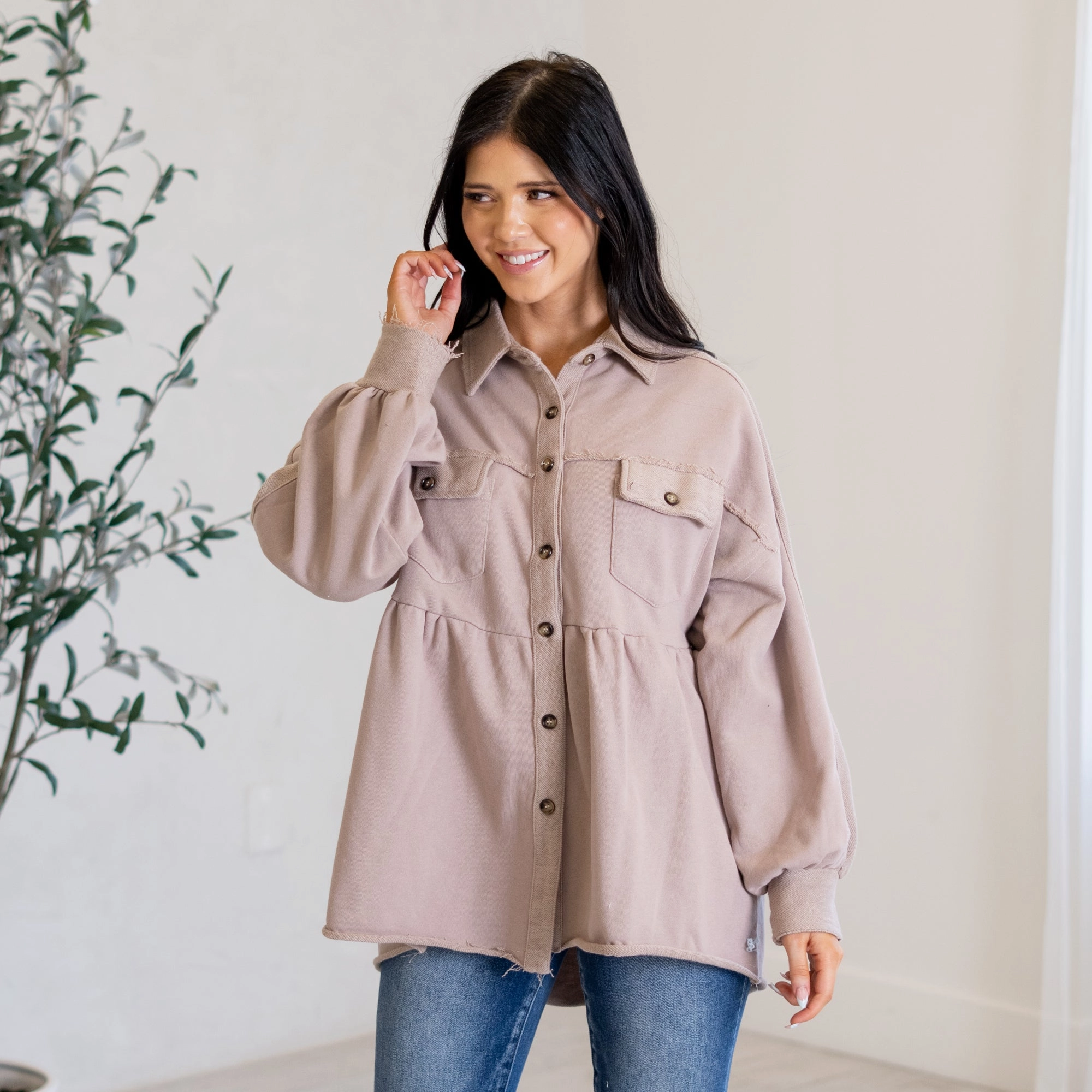 Garment Washed Shirt Jacket Tagless Comfort Geometric Pattern