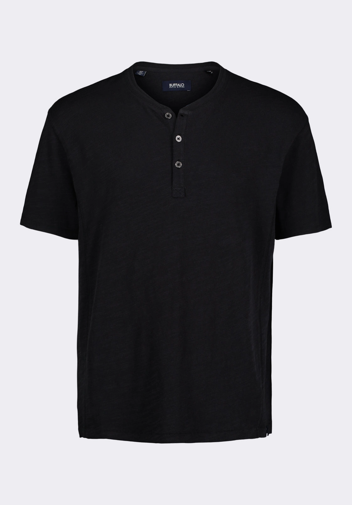 Adjustable Hemline retro look Kandido Men's Short Sleeve Slub Jersey Relaxed Henley Top, Black - BM24605