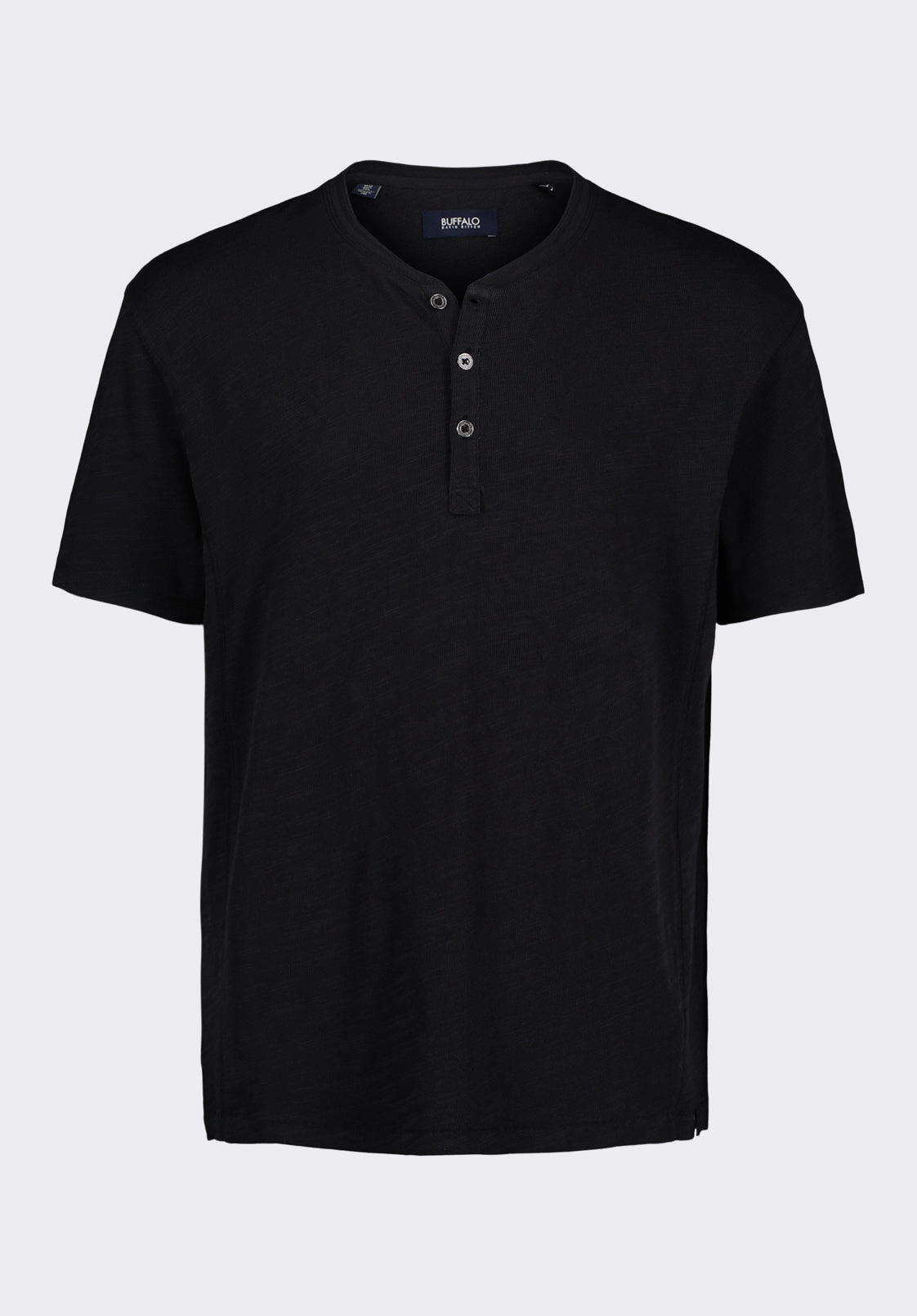 Yarn Dyed Pattern Cloth Temperature Control Fabric Kandido Men's Short Sleeve Slub Jersey Relaxed Henley Top, Black - BM24605