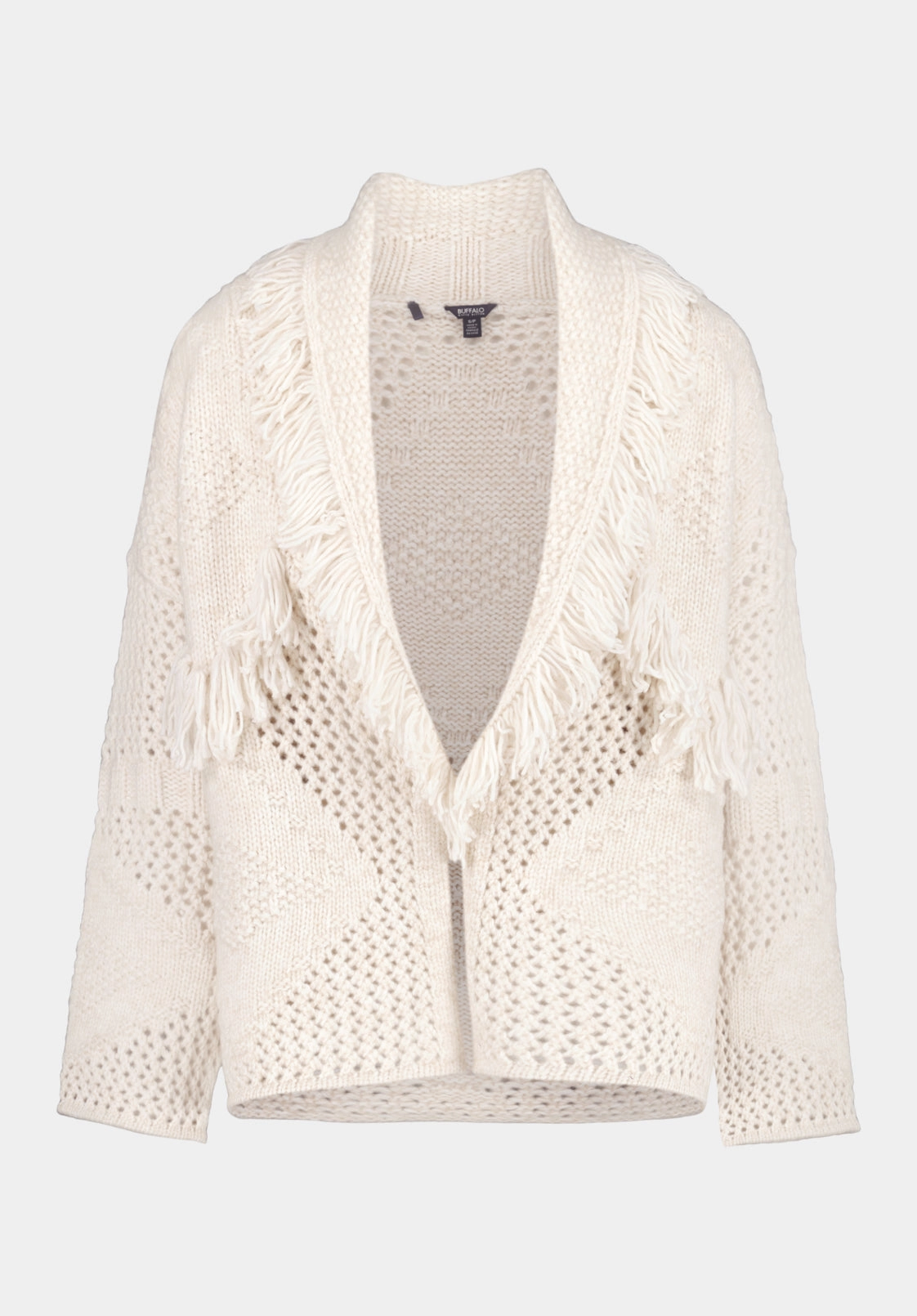 Agatha Women's Open-Front Knit Cardigan with Fringe Detail, Oatmeal - SW0154 Breathable mesh lining Non Pilling Surface