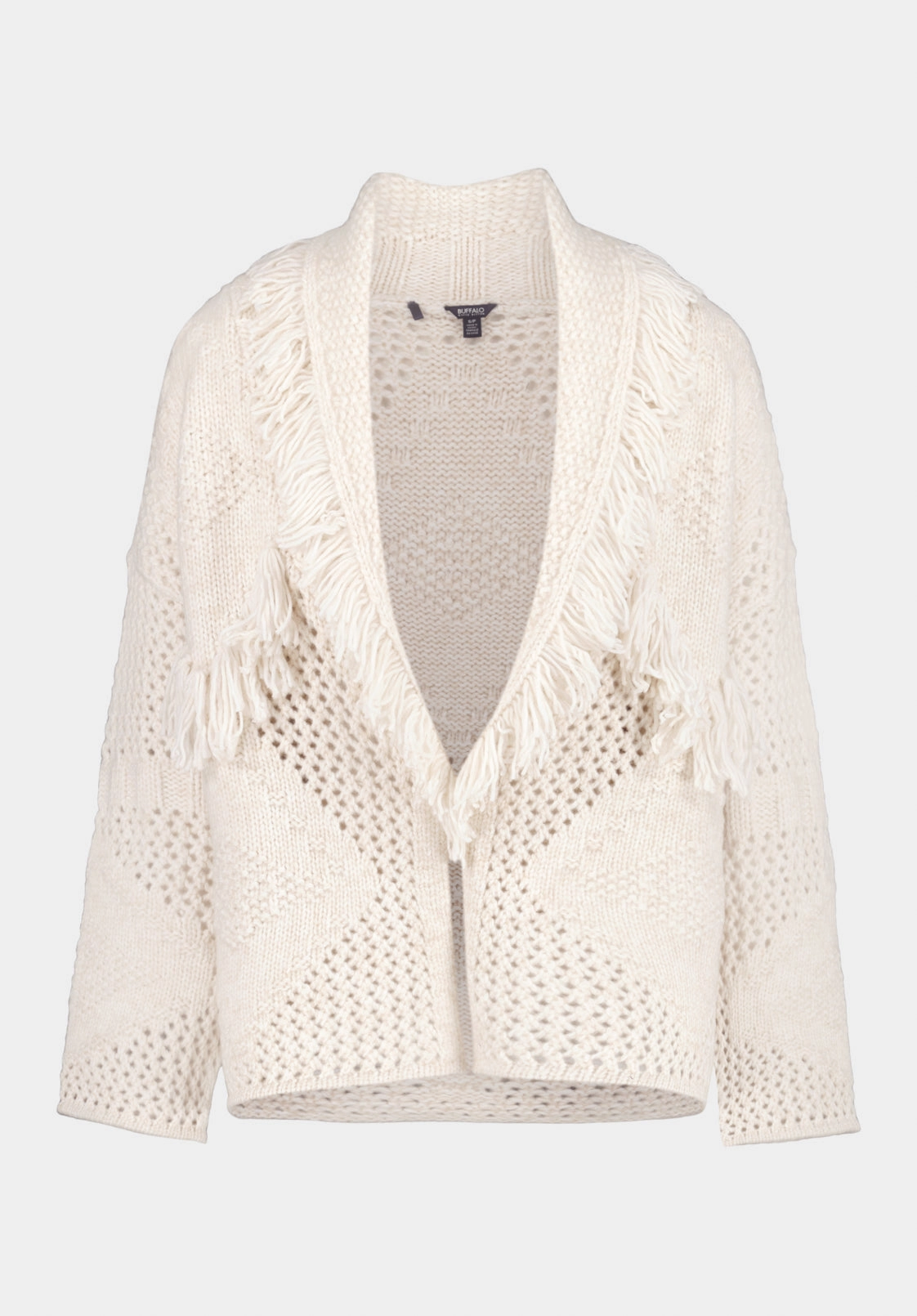 Sustainable Sourcing Certified Light Fit Agatha Women's Open-Front Knit Cardigan with Fringe Detail, Oatmeal - SW0154