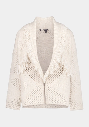 Agatha Women's Open-Front Knit Cardigan with Fringe Detail, Oatmeal - SW0154 Breathable mesh lining Non Pilling Surface