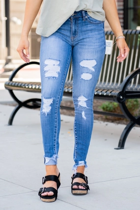 KanCan Lynn Mid Rise Skinny Jeans Medium Blue Wash Regular & Plus Sizes Street Fashion Affordable