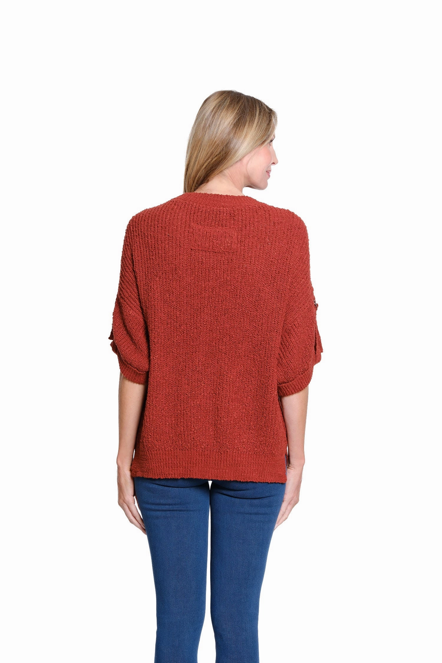 Durable Overlock Stitch Roll Sleeve Sweater - Dark Spice