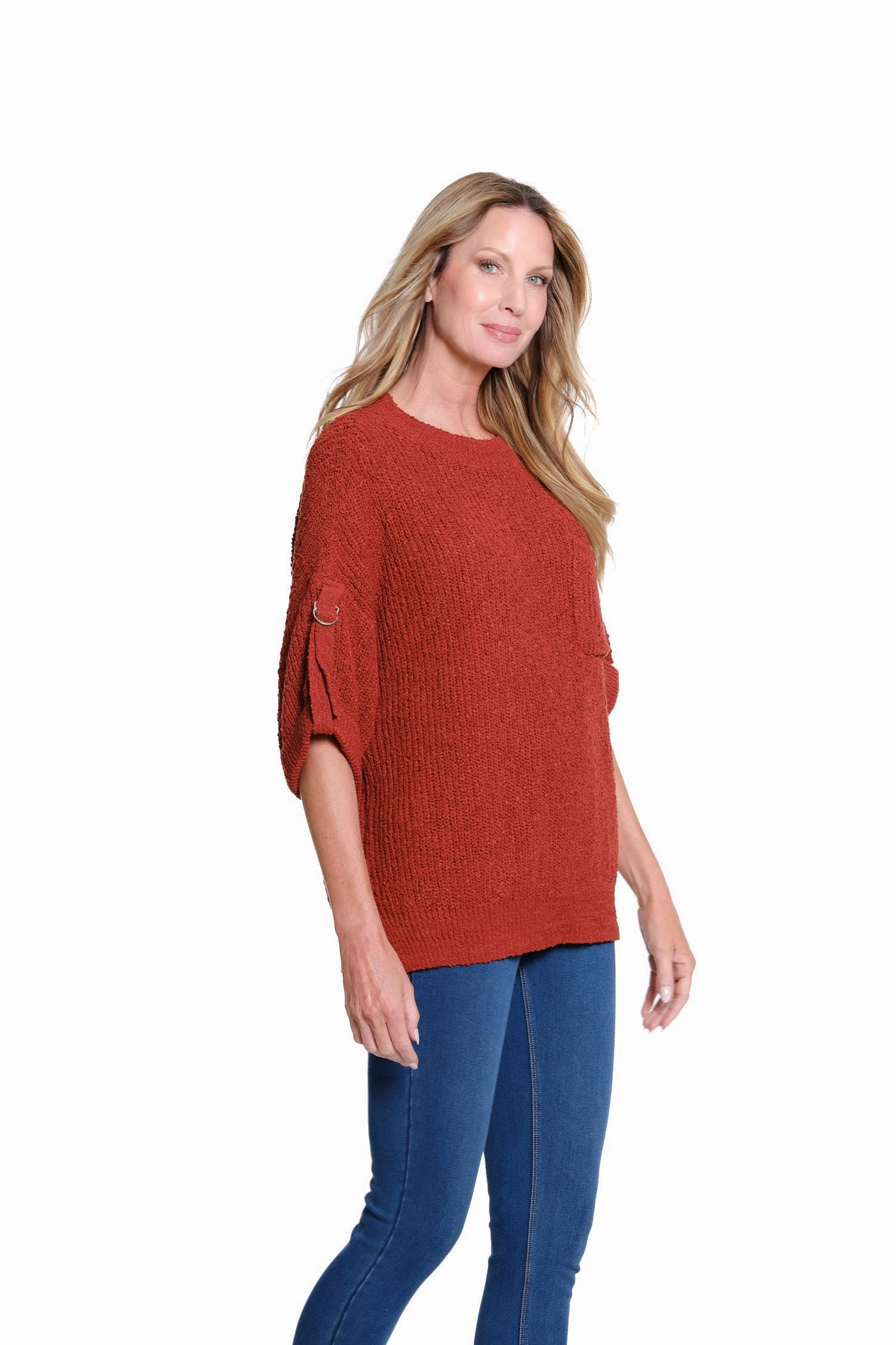 Versatile Shirt Roll Sleeve Sweater - Dark Spice
