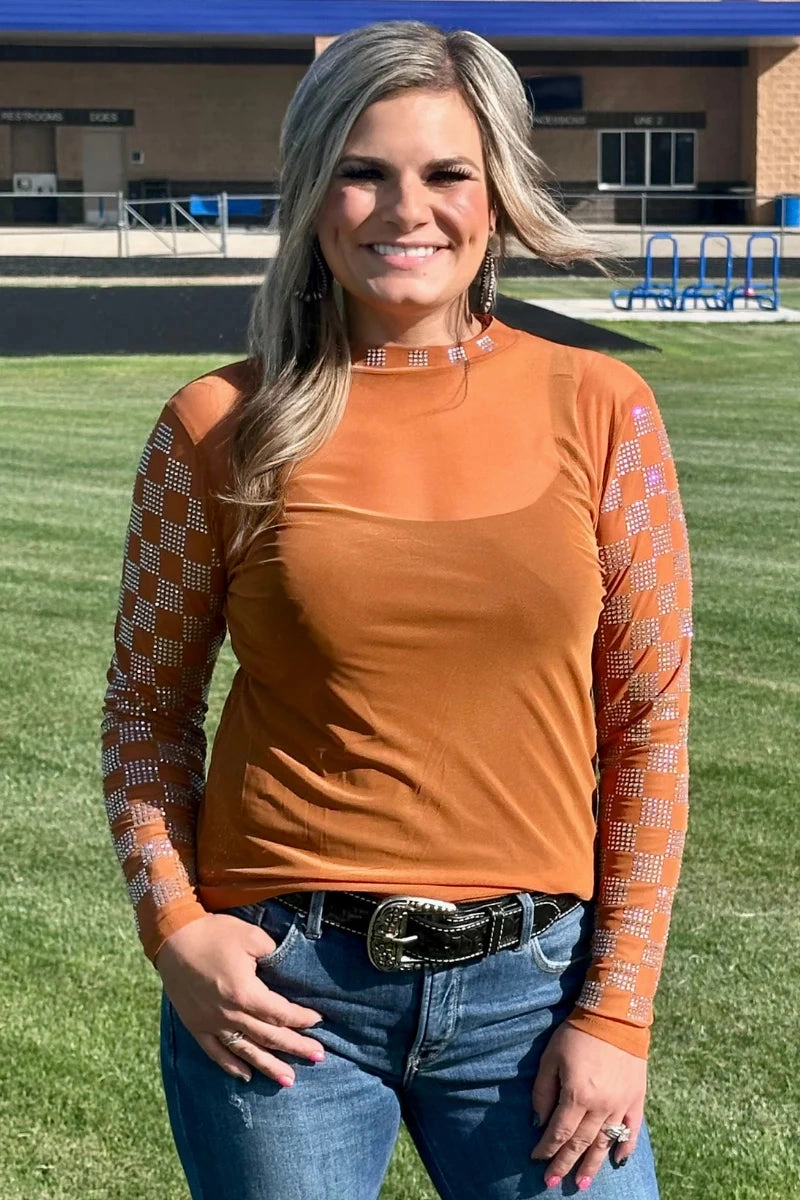 UVProtection Coating Sterling Kreek Checked In Burnt Orange Mesh Top