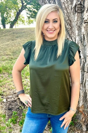 Bound Seam Finish WrinkleResistantWeave PLUS Hunter Green Babydoll Top