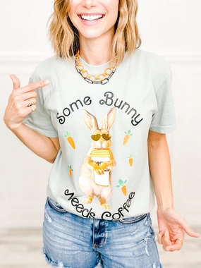 Flexible Hemline Some Bunny Needs Coffee Gold Foil Graphic Tee