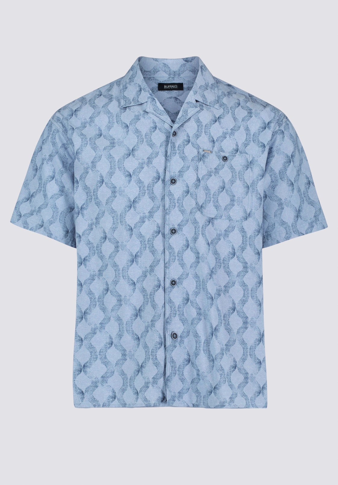 Sonix Men's Short-Sleeve Wave Pattern Relaxed Fit Camp Shirt, Whale - BM24620 Embellished Neckline