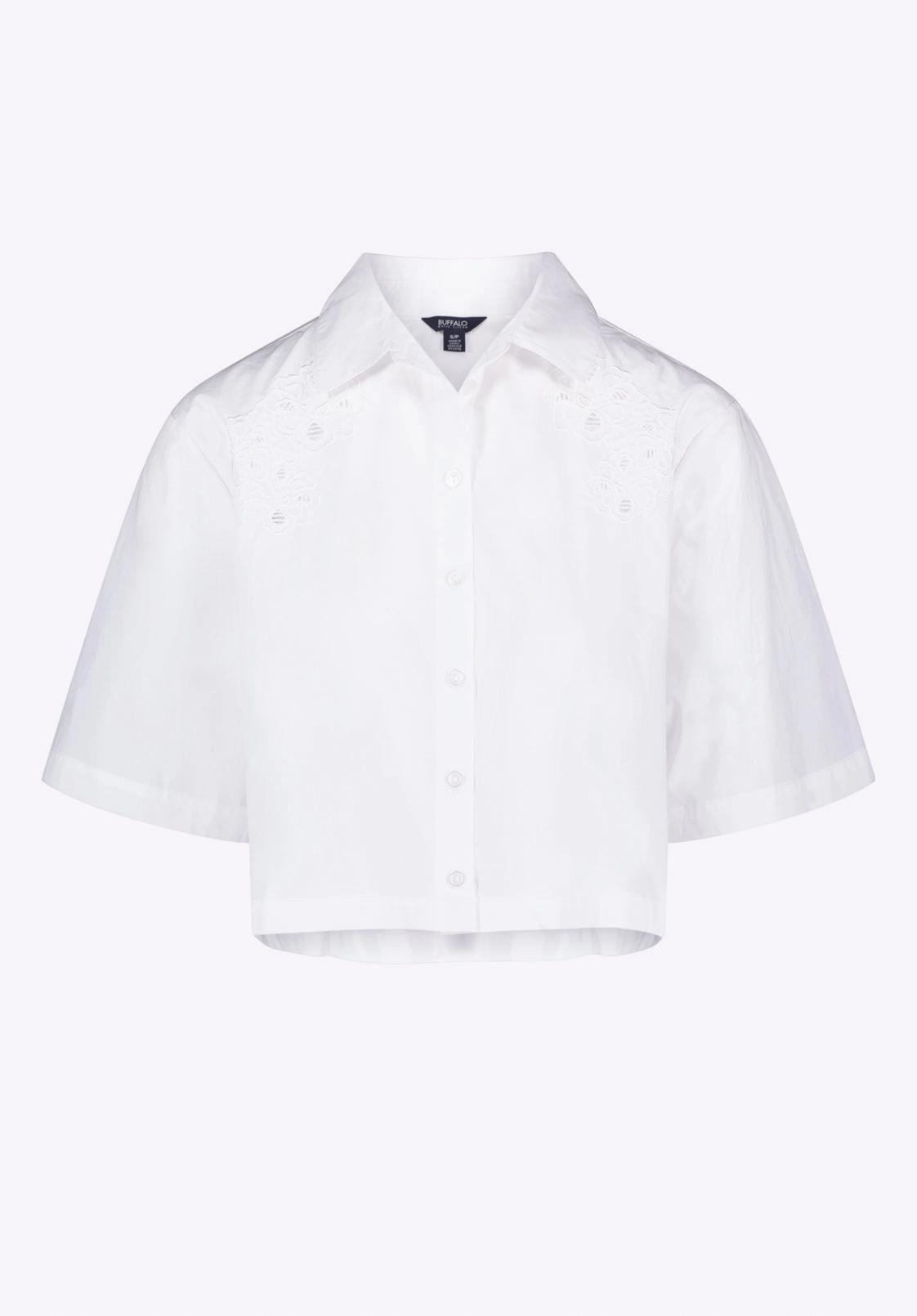 Sorcha Women's Short-Sleeve Cropped Shirt with Embroidered Floral Details, White - WT0158P Minimalist fashion