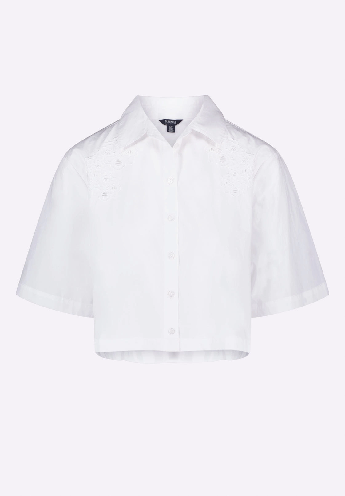 Classic Wear Sorcha Women's Short-Sleeve Cropped Shirt with Embroidered Floral Details, White - WT0158P