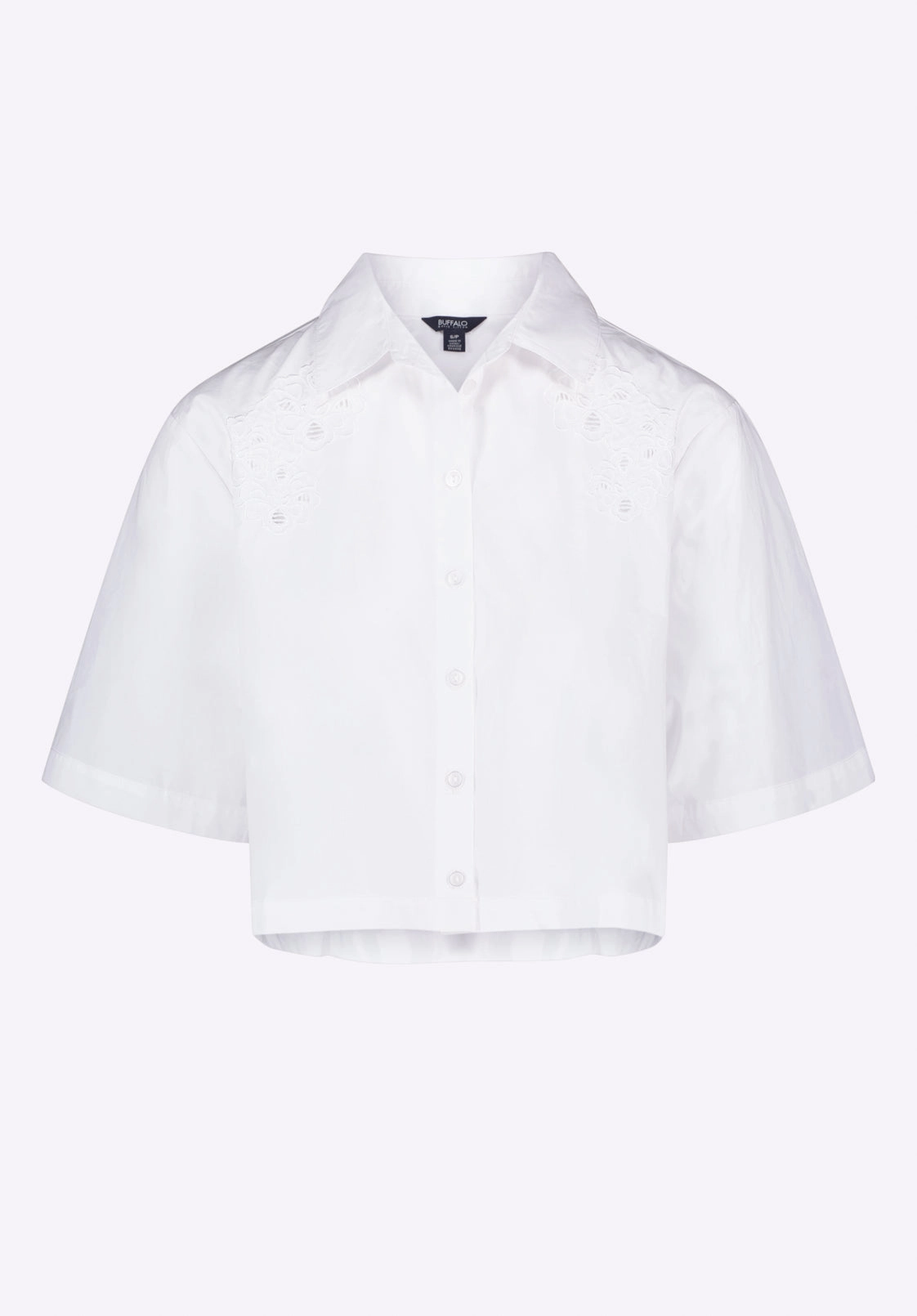 Youth fashion Youthful Appeal Sorcha Women's Short-Sleeve Cropped Shirt with Embroidered Floral Details, White - WT0158P