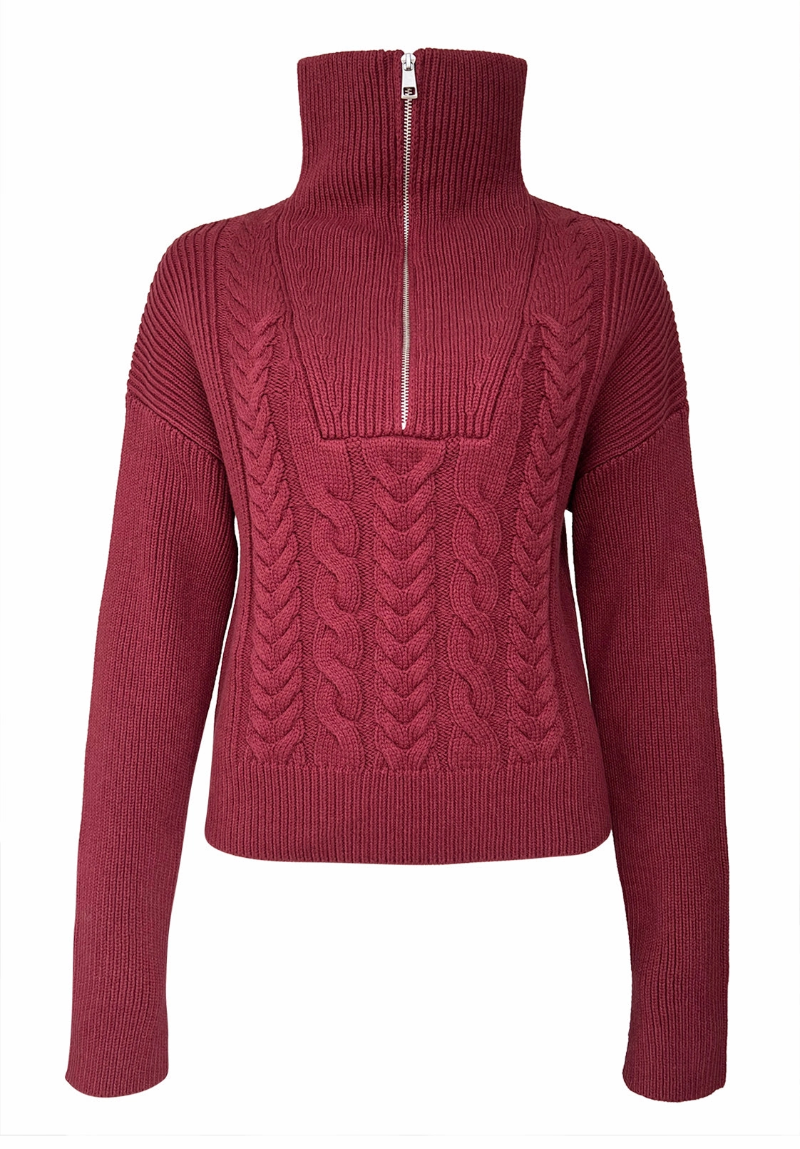 Double Layered Knit Sorella Women's Long Sleeve Sweater in Dark Red - SW0032F