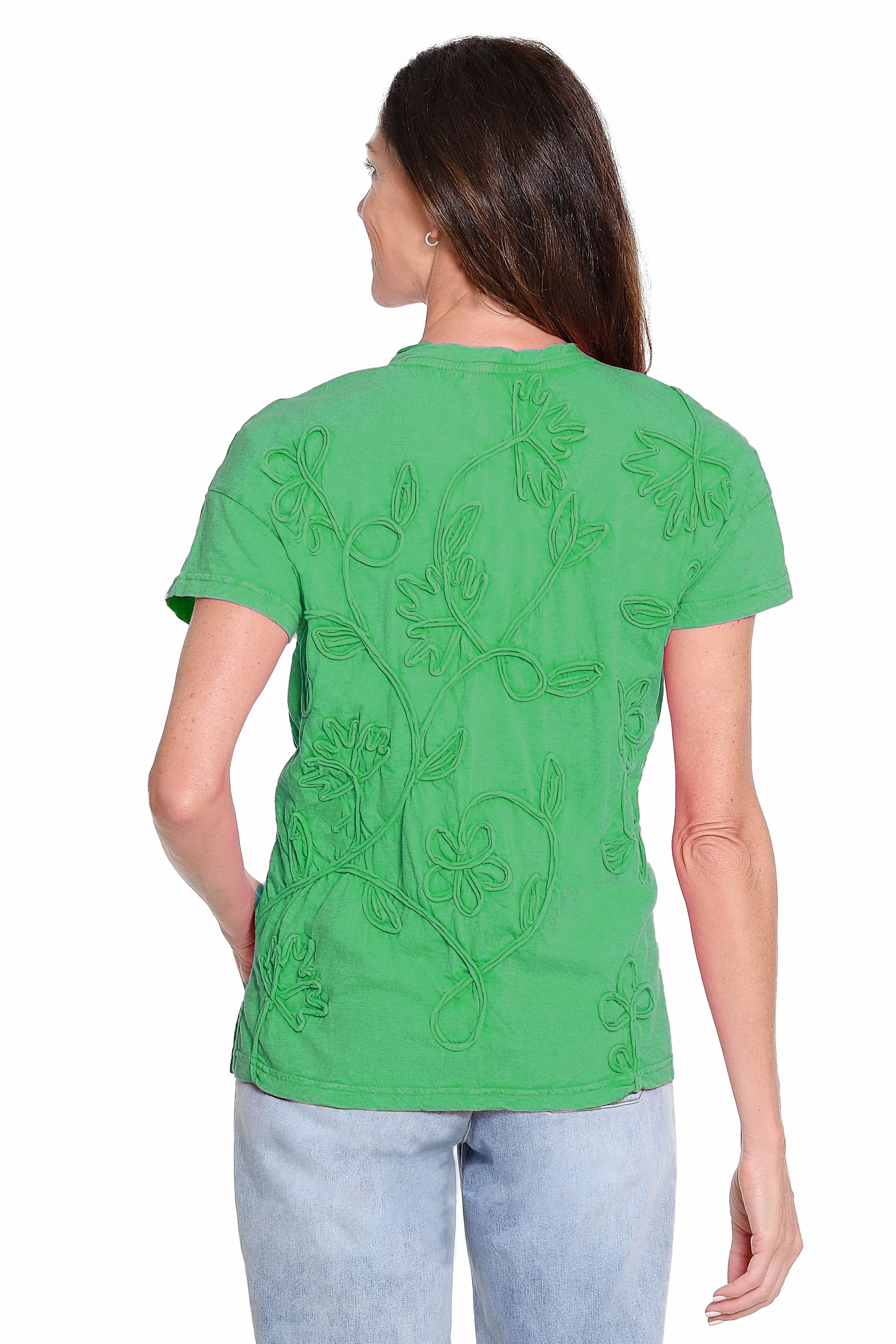 Soutache Trim V-Neck Shirt ?C Green FrictionResistantEdges