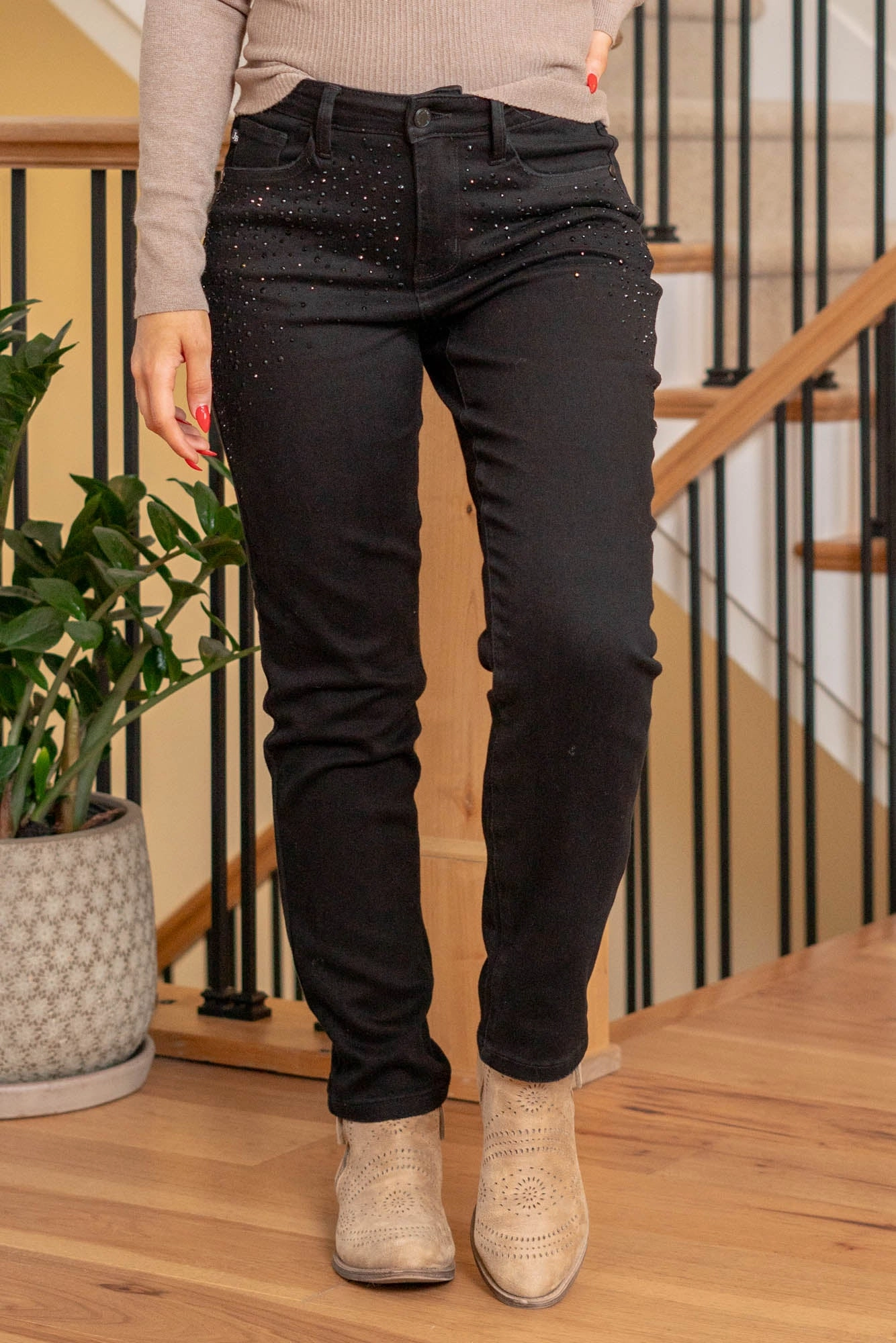 Southern Charm Rhinestone Embellished High Rise Slim Fit High Rise