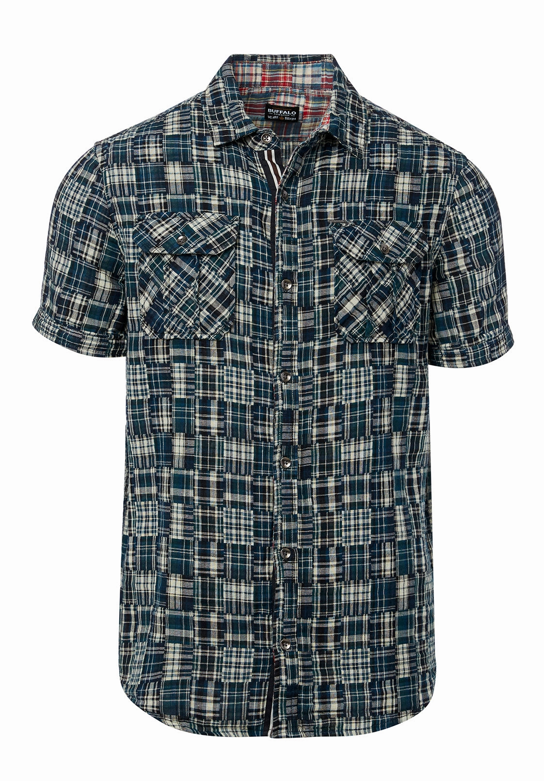 High Density Weave Youth fashion Soqut Men's Short-Sleeve Plaid Shirt, Whale - BM23891