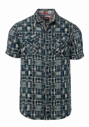 Soqut Men's Short-Sleeve Plaid Shirt, Whale - BM23891 Cooling Mesh Lining