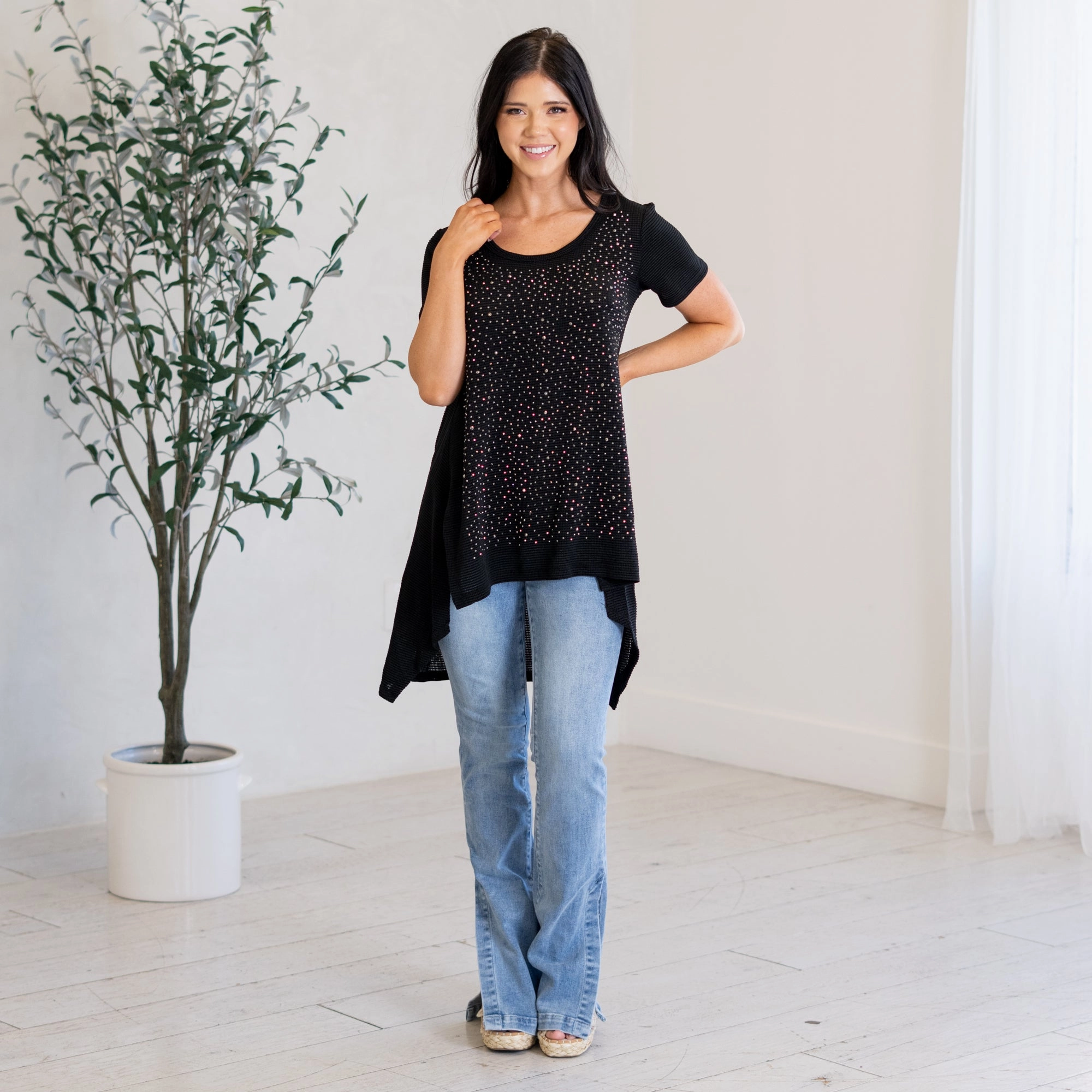 Sparkle Stone Hi Lo Hem Top Classic Style