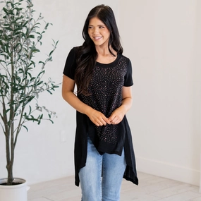 Fast Drying bohemian flair Sparkle Stone Hi Lo Hem Top