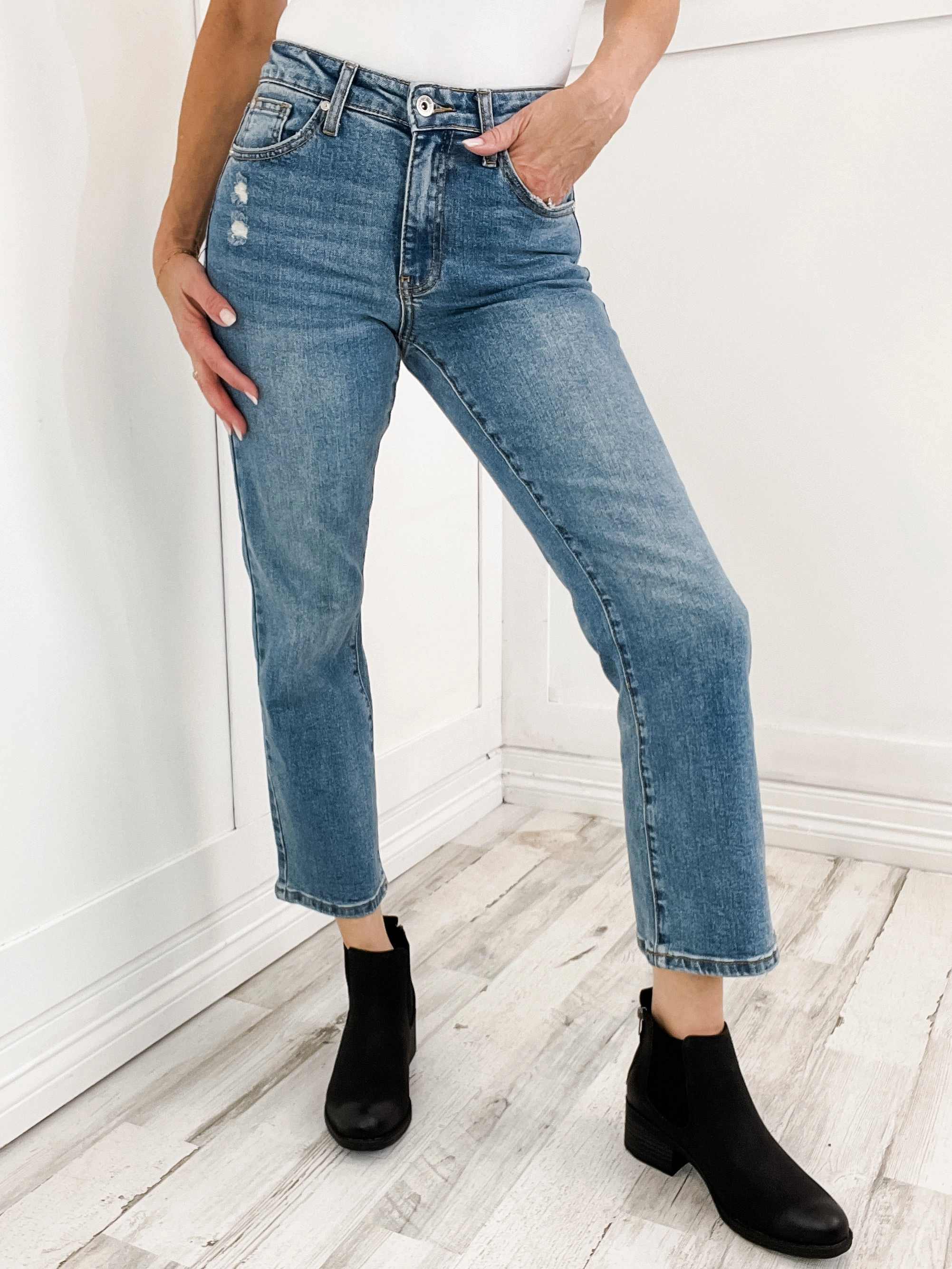 Special A "LILY" Mid-Rise Cropped Slim Bootcut Denim Jeans Earthy Soft