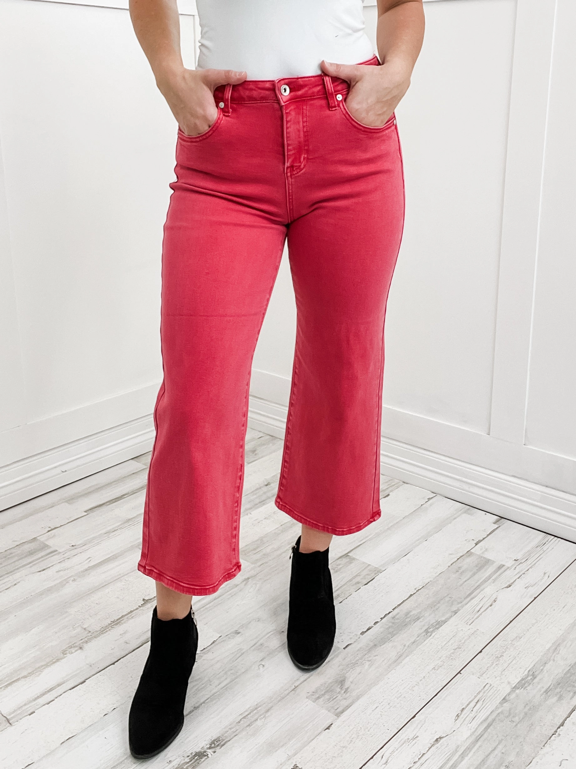 Special A Vintage Magenta High Rise Boot Cut Stretch Wide Leg Utility Fit