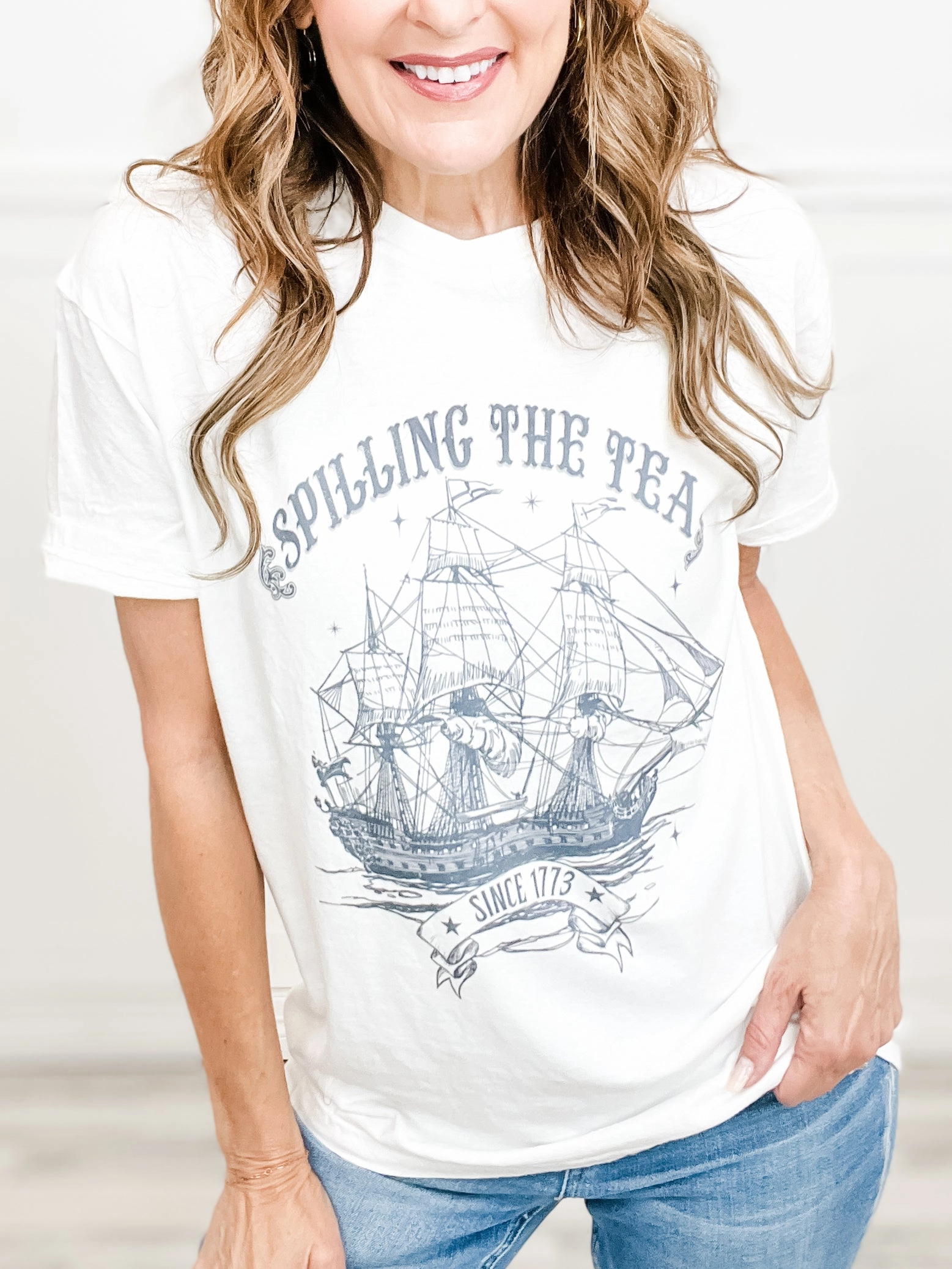 Flex Fit Shoulder Construction Spilling the Tea Since 1773 Graphic Tee