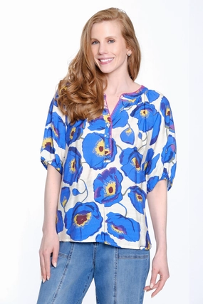 Anti Static Cloth Blend Split Neck Top ?C Multi