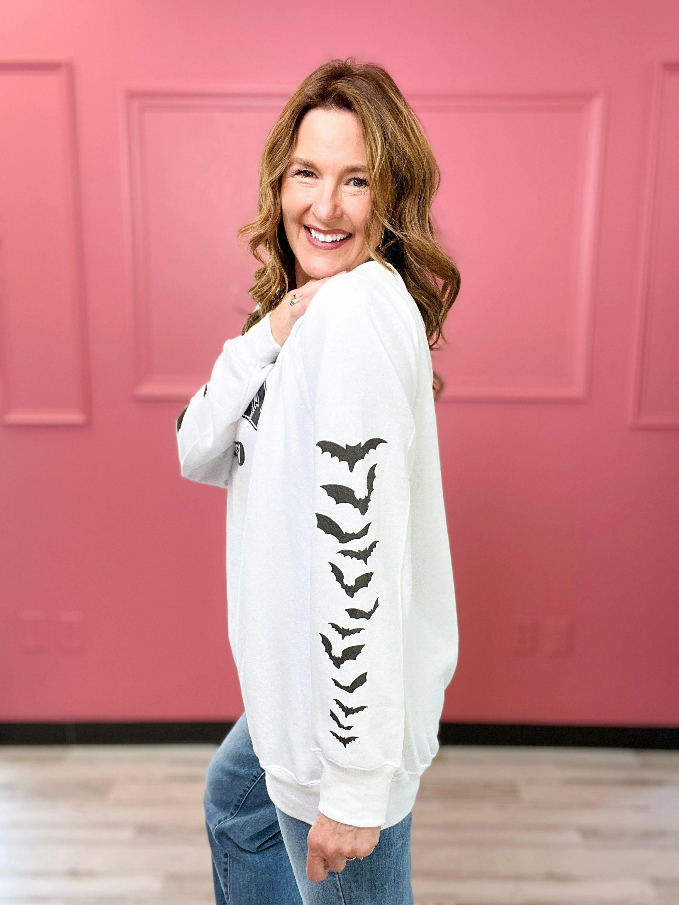 LongSleeve Anti Pilling Fabric Spooky Season Bats Sleeve Graphic