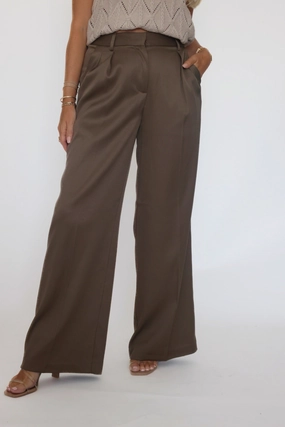 Lilibet Satin Pant - Khaki Recycled Polyester Blend