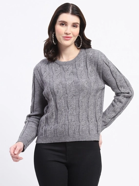 Madame Grey Cable Knit Sweater Roomy Design