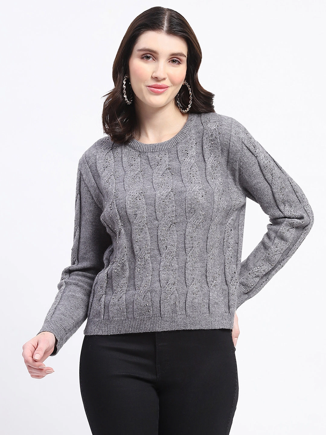 Madame Grey Cable Knit Sweater Roomy Design