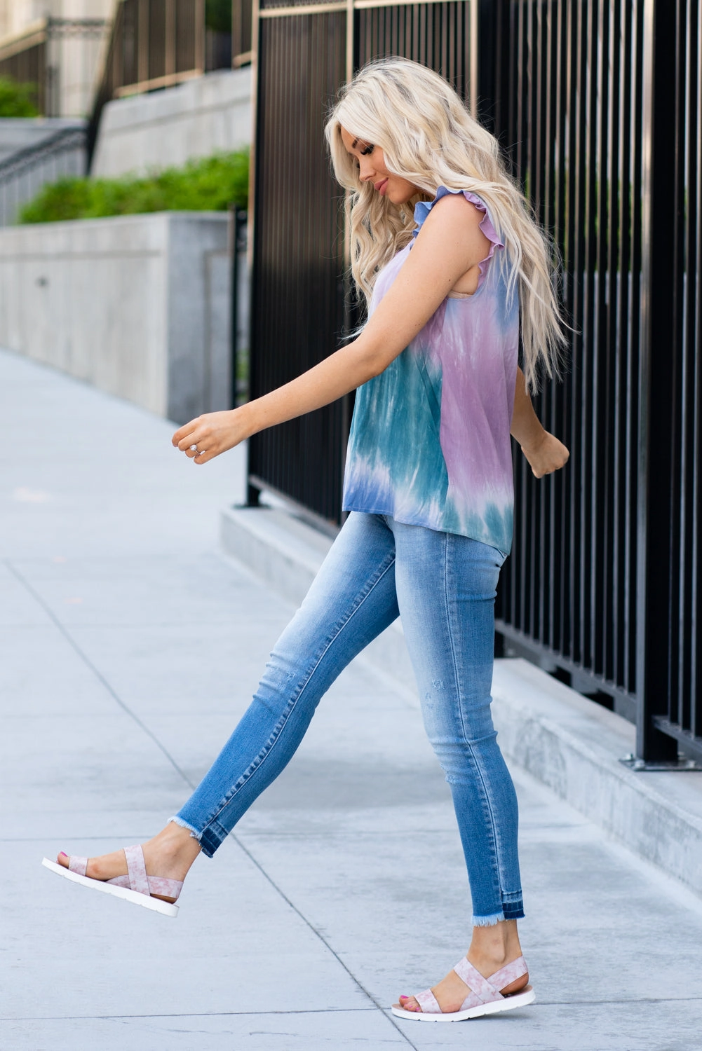 Elsie Ruffle Sleeve Tie Dye Top Urban Edge Striped style