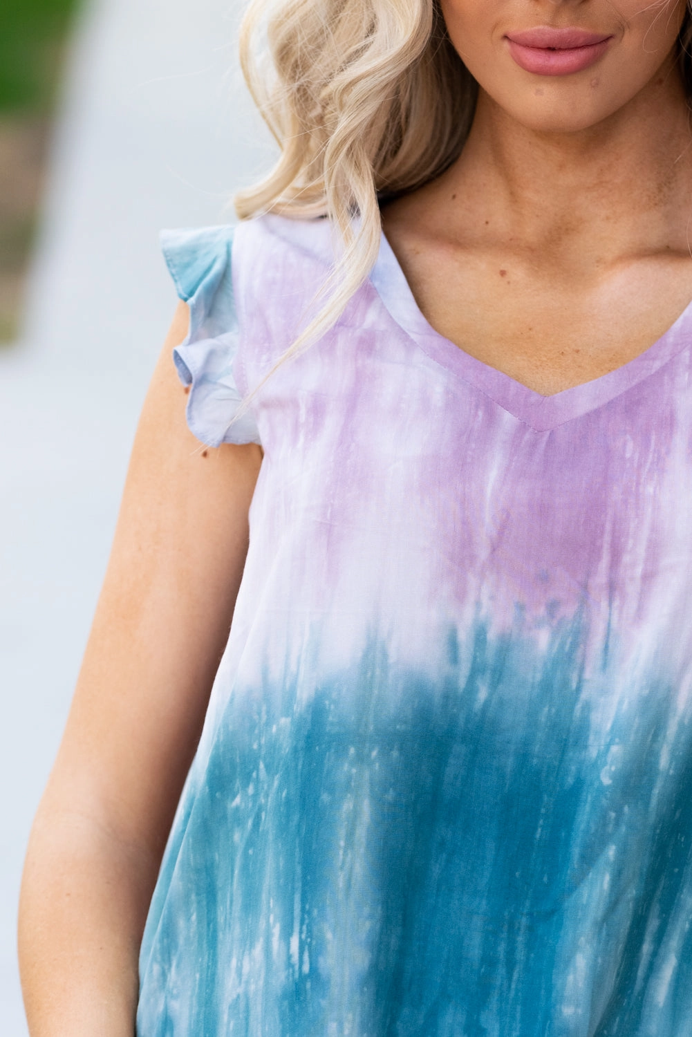Elsie Ruffle Sleeve Tie Dye Top Petite Cut