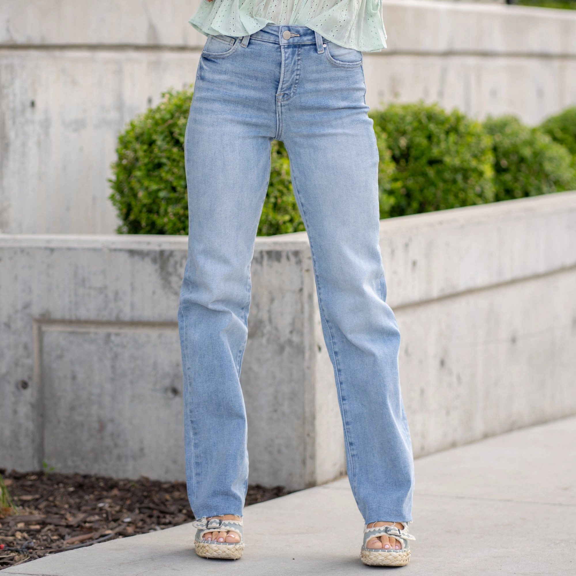 Spring Breeze Tummy Control Top High Rise Straight Leg Eco Conscious Denim