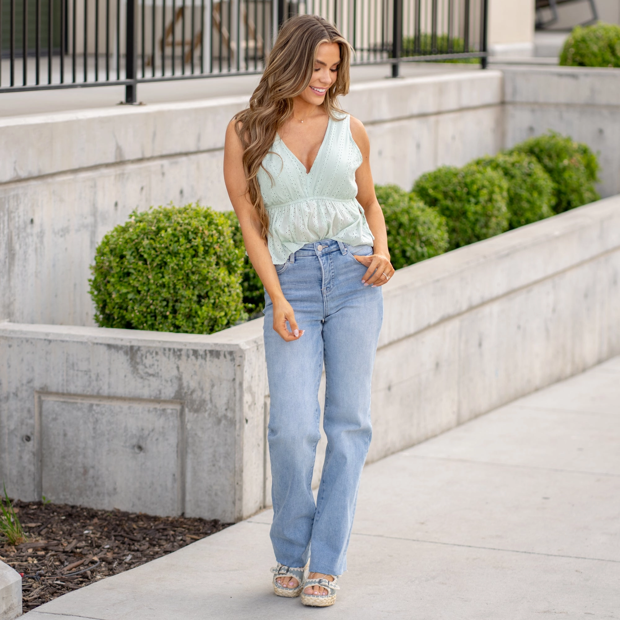 Flattering Waist Design Spring Breeze Tummy Control Top High Rise Straight Leg