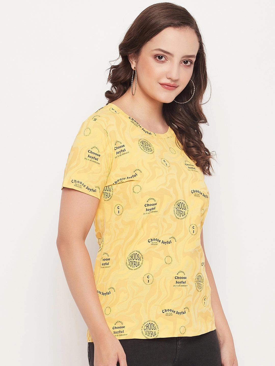 Casual Wear LayeredCollar Madame Mustard Printed Regular Fit T-Shirt