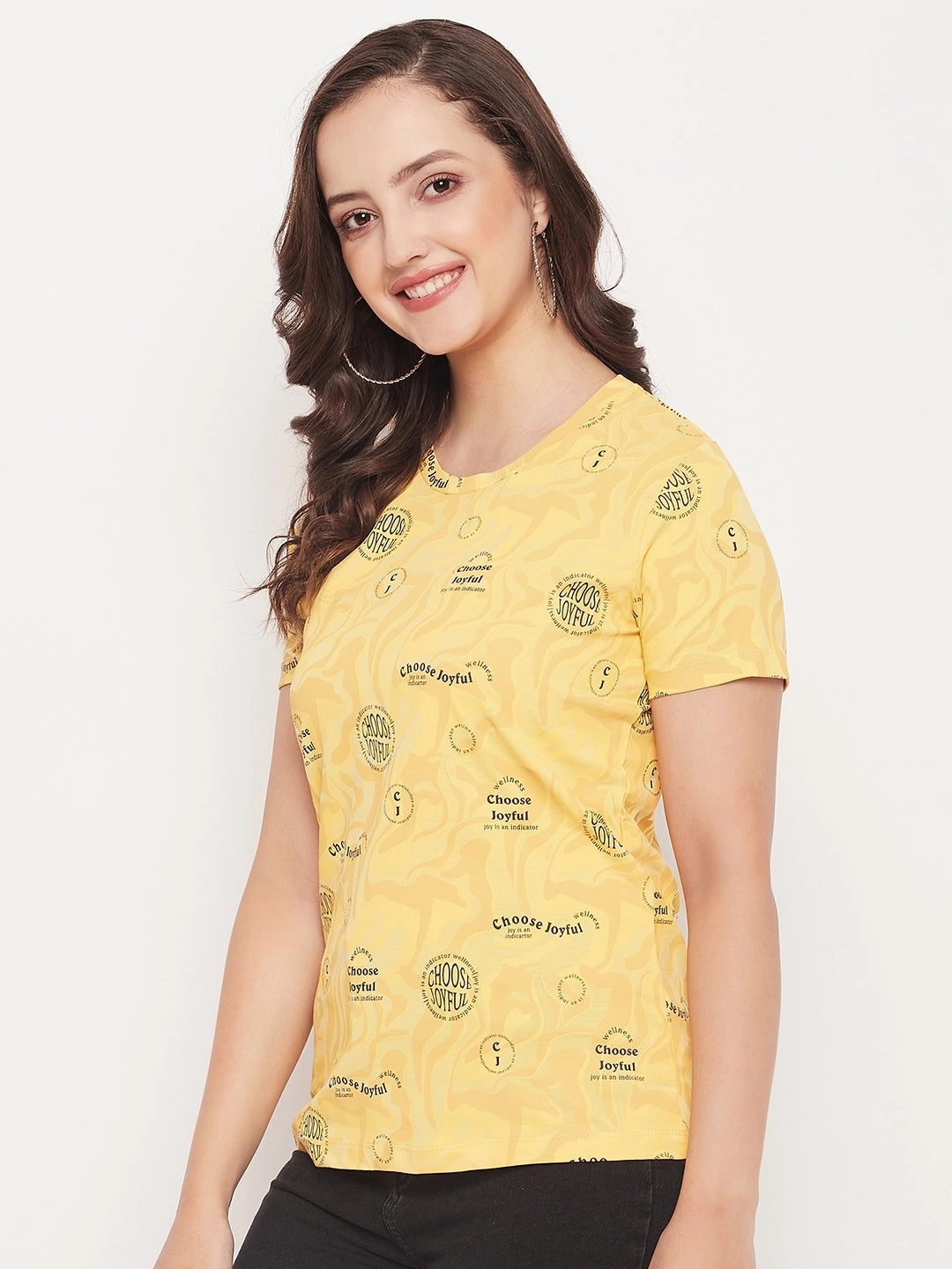 Madame Mustard Printed Regular Fit T-Shirt Antistatic MeshVentilation