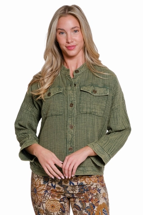 Stand Collar Cotton Jacket ?C Olive QuickDry LayeredPanel