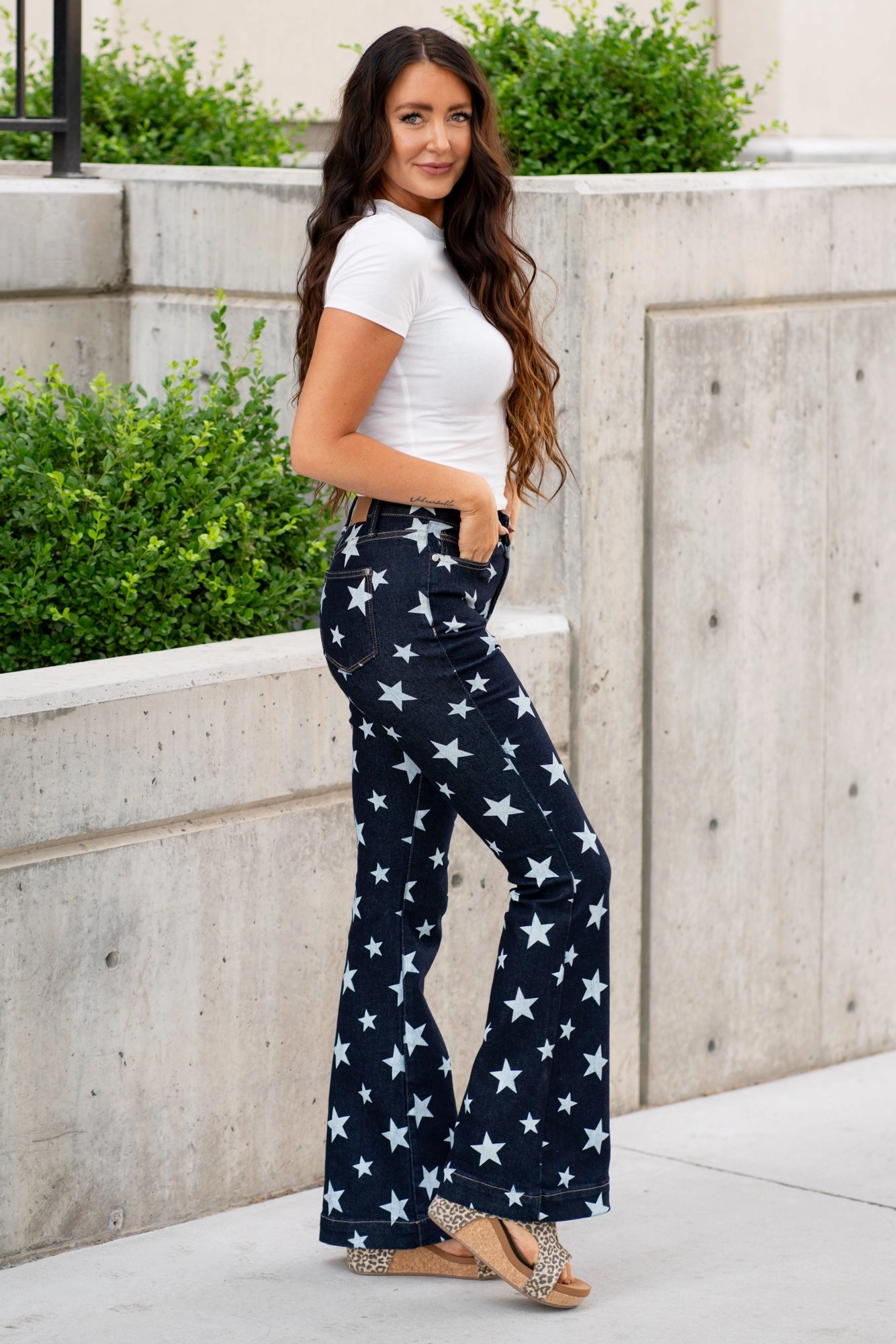 Stars All Over High Rise Flare Regular & Plus Sizes Daily Essentials Unisex Fashion