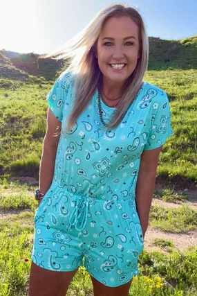 Sterling Kreek Bandana Babe Turquoise Romper AntiFade Treatment DoubleLayeredCollar