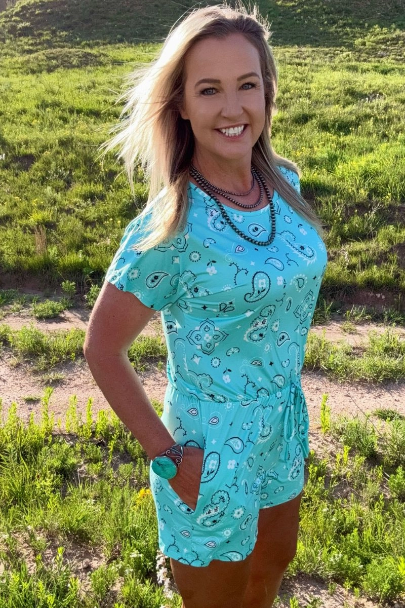 Sterling Kreek Bandana Babe Turquoise Romper Reversible Layering Tech SeamlessDesign