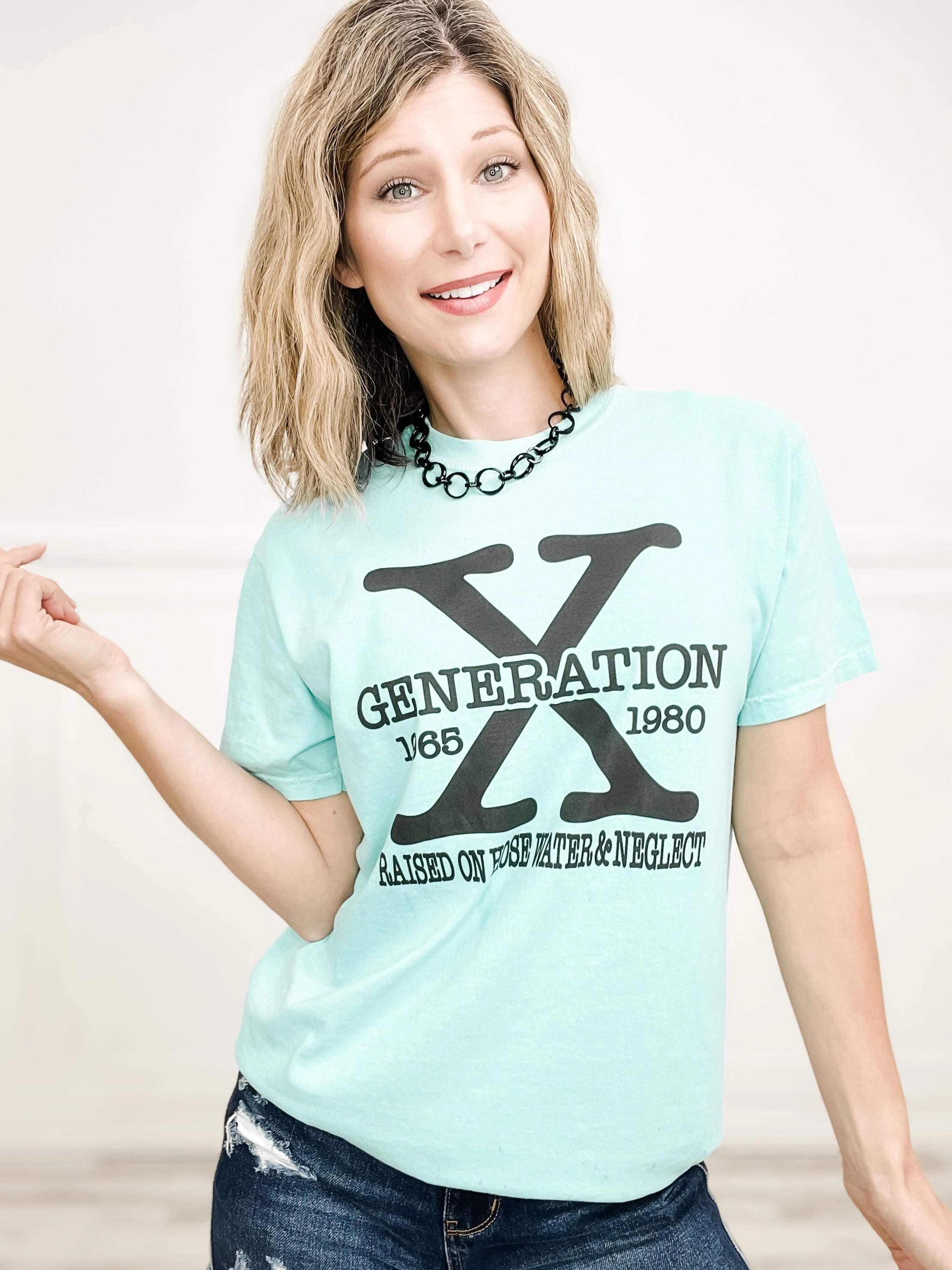 Gen X. Raised on Hose Water and Neglect Graphic Tee Multi Panel Cut