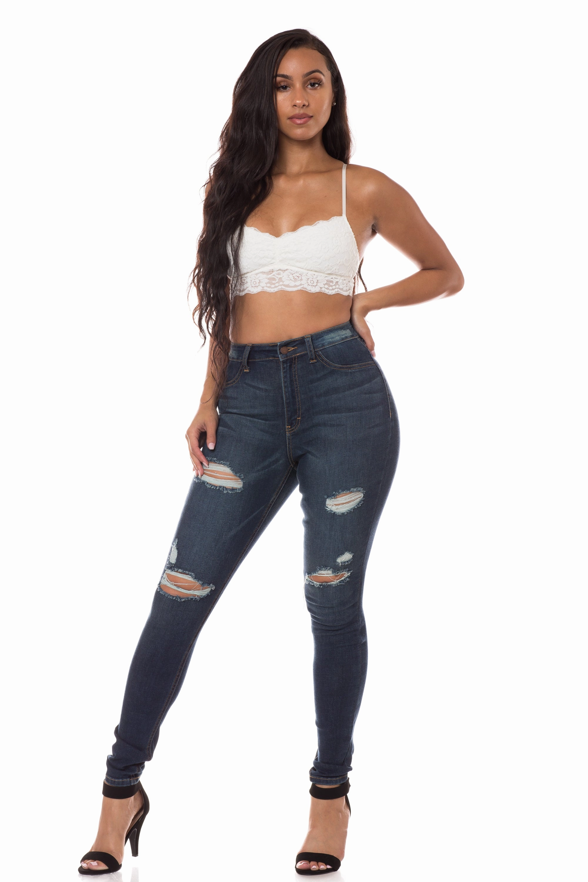 Relaxed Style Work Ready Outdoor Enthusiast 4258 Women's High Waisted Distressed Skinny Jeans