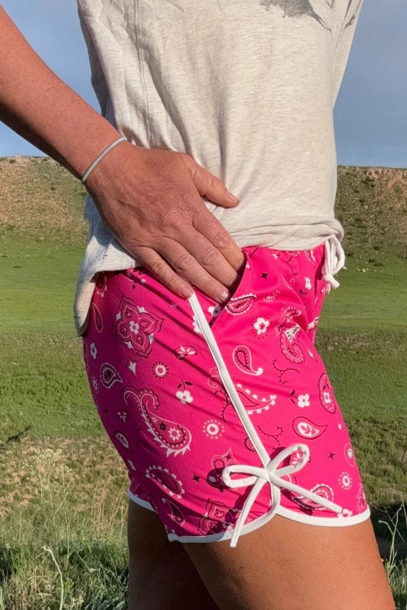 Sterling Kreek Bandana Babe Hot Pink Shorts-Long Side slits