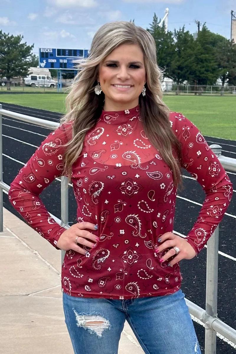 Sterling Kreek Bandana Babe Maroon Mesh Top MicrofiberTech