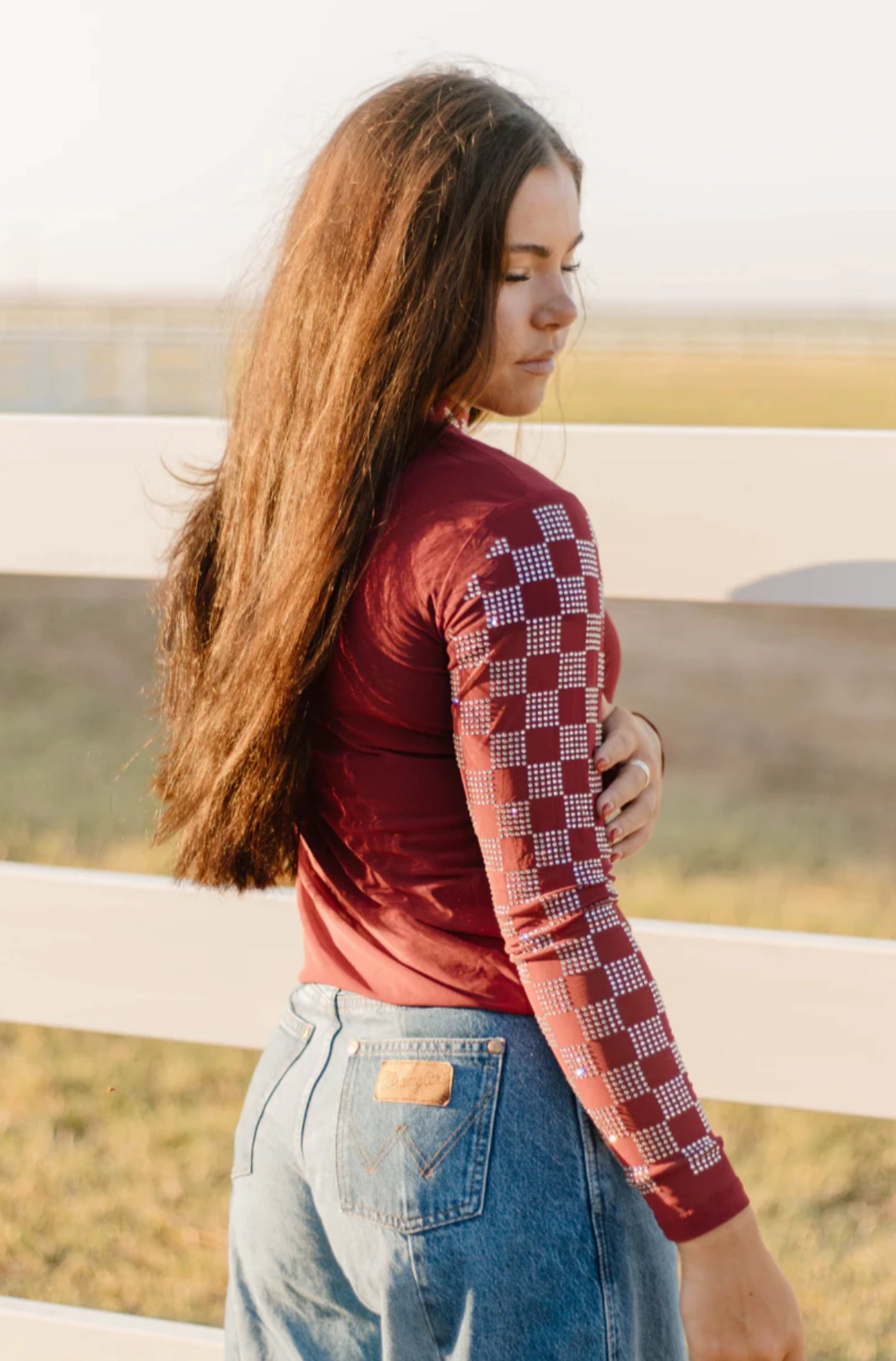 Sterling Kreek Checked In Maroon Mesh Top EcoFriendlyBlend